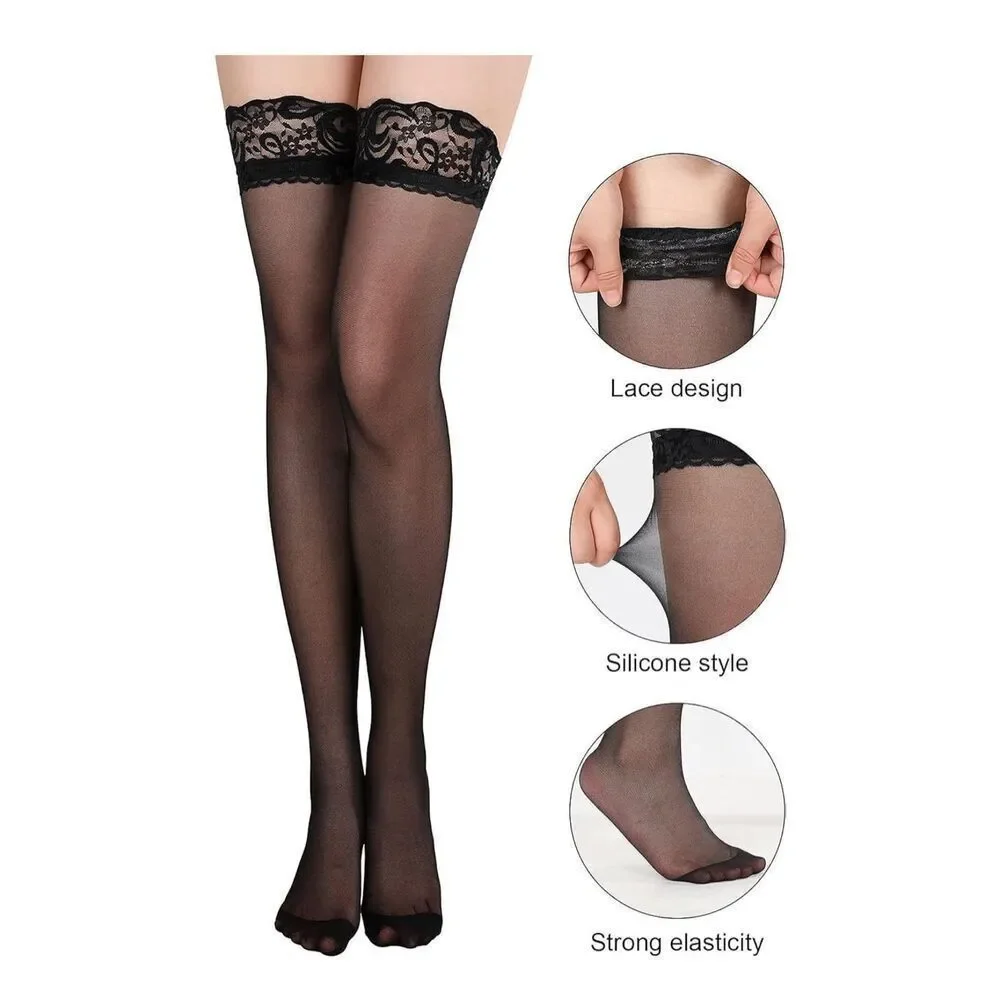 Lace Top Thigh High Sheer Stockings Silicone non slip Pantyhose